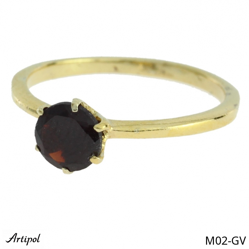 Ring M02-GV with real Red garnet gold plated