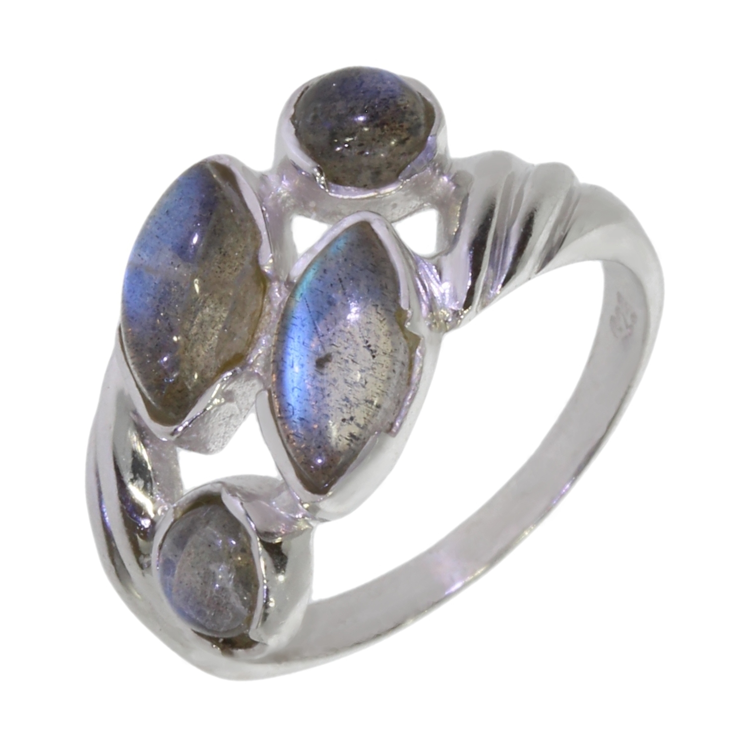 Bague En Labradorite Bleue Et Argent Massif 925 - Pierre 18cts - Taille Réglable 52-56