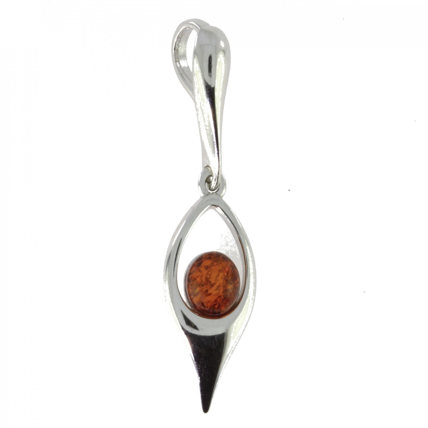 Pendentif En Argent Véritable Avec Ambre - Bijou Ancien Et Joli, Occasion - Chaîne Longue
