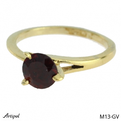Ring M13-GV with real Red garnet gold plated