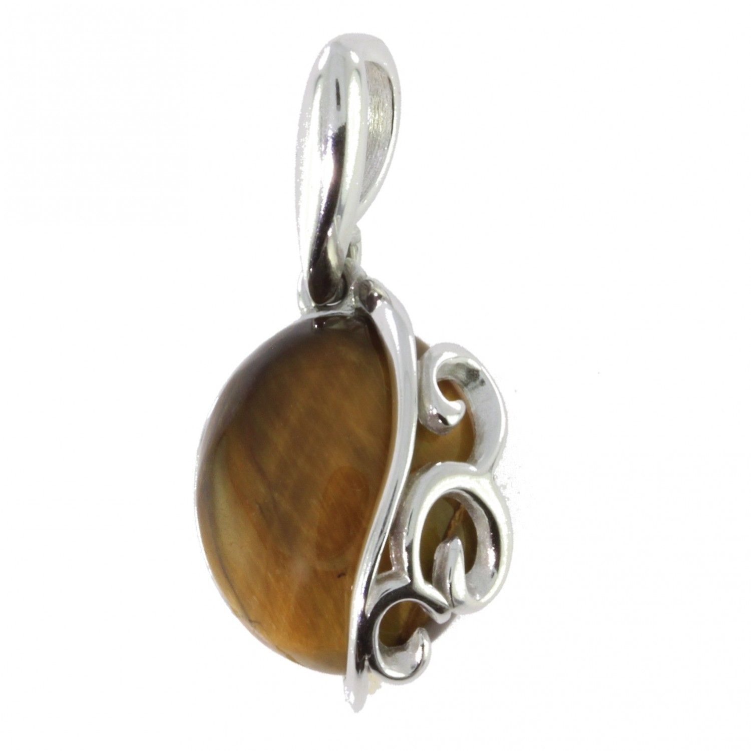 Pendentif Oeil De Tigre Et Cœur – Chaine Argentée 925 – Atelier Lunaire