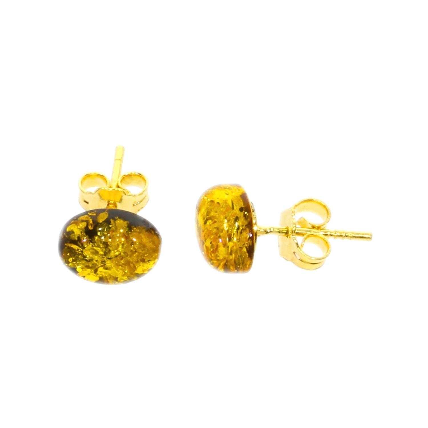 Boucles D'oreilles Percées Vintage - Or Avec Perle Ambrée Jaune - Parfait état (réf. 1732)