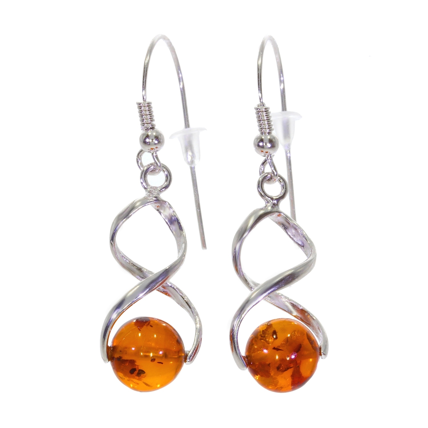 Boucles D'oreilles Pendantes En Argent Fin Et Ambre Véritable - Marque Balticambre - Occasion