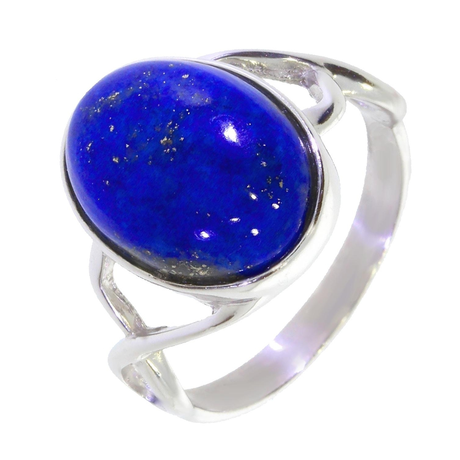 Bague En Argent Rhodié Avec Pierre De Lapis-Lazuli - Occasion - Fabriquée En France