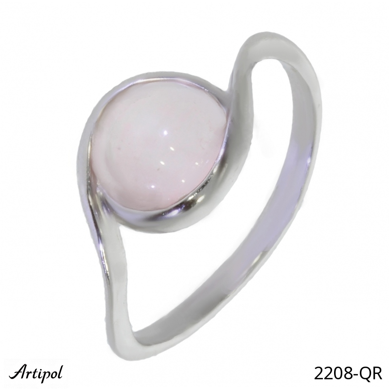 ring 2208 qr with real rose quartz rhodium plated silver jewellery for woman