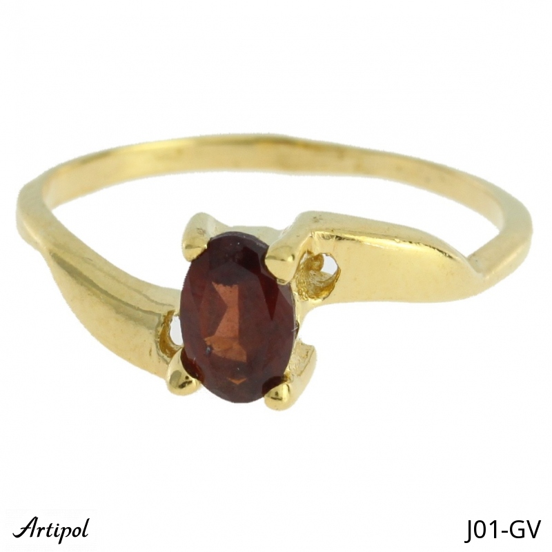 Ring J01-GV with real Red garnet gold plated