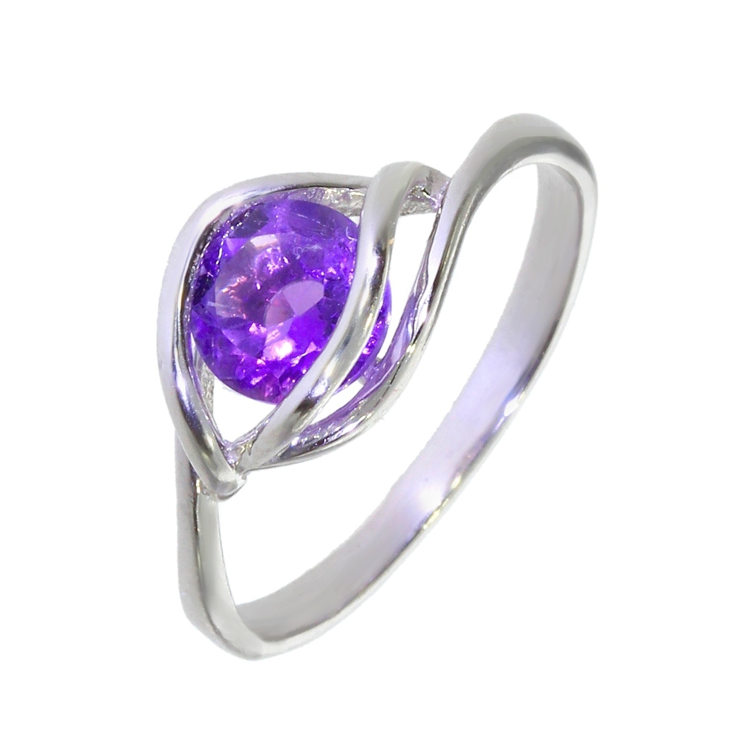 Bague En Argent 925 Avec Améthyste Véritable - Taille 54, Forme Carrée | Bijou Occasion Violet Et Argent