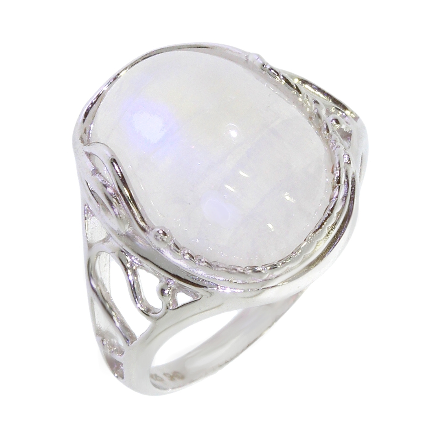 Bague En Pierre De Lune Naturelle Et Argent Sterling - Taille Réglable - NEUF