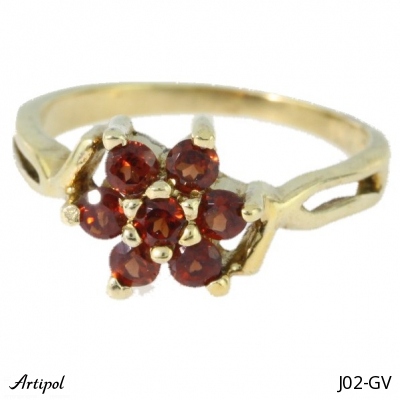 Ring J02-GV with real Red garnet gold plated