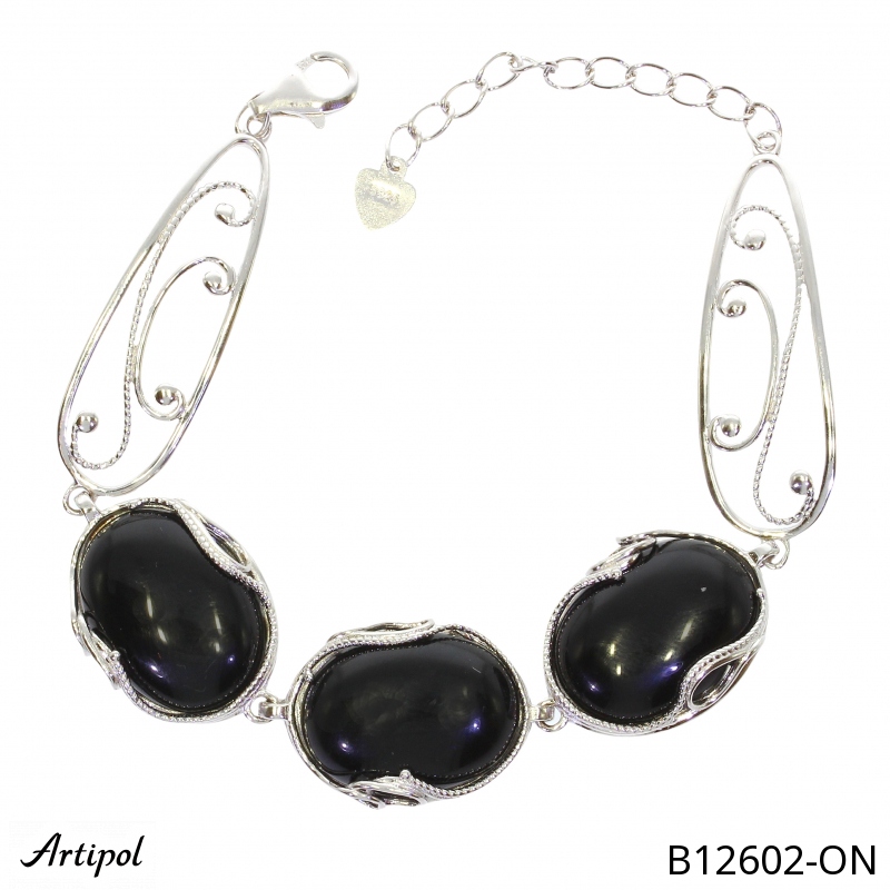 Bracelet B12602-ON en Onyx noir véritable