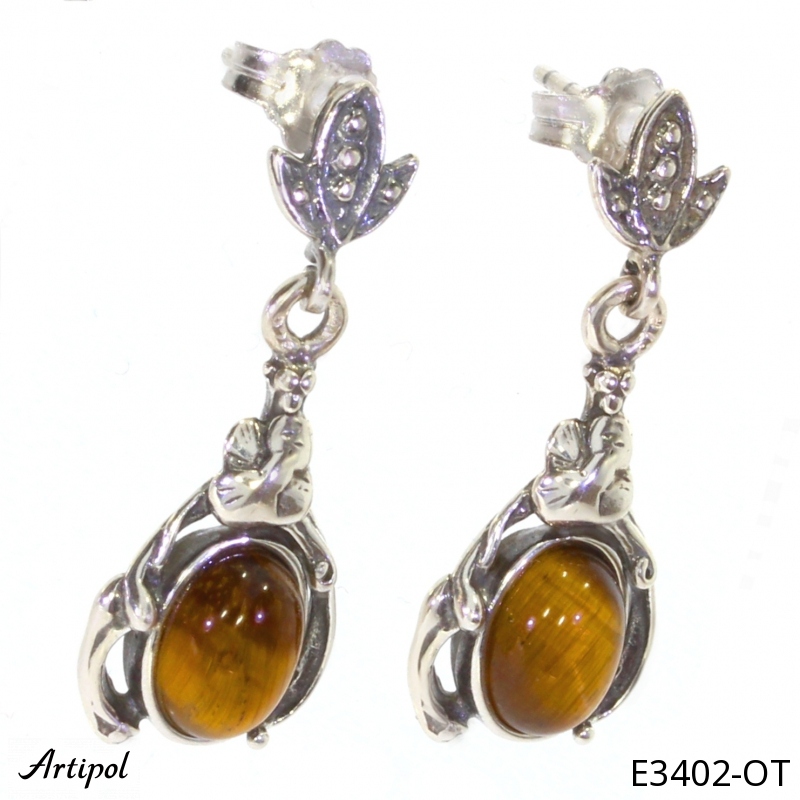 Earrings E3402-OT with real Tiger's eye