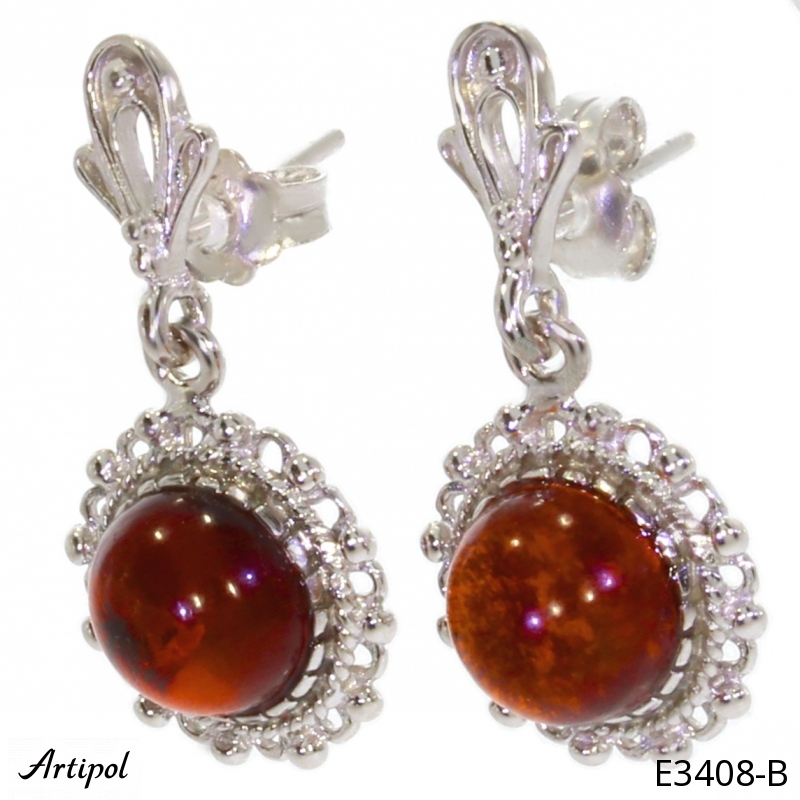 Earrings E3408-B with real Amber