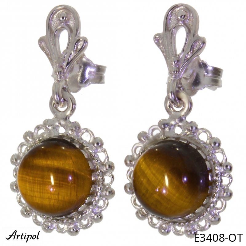 Earrings E3408-OT with real Tiger's eye