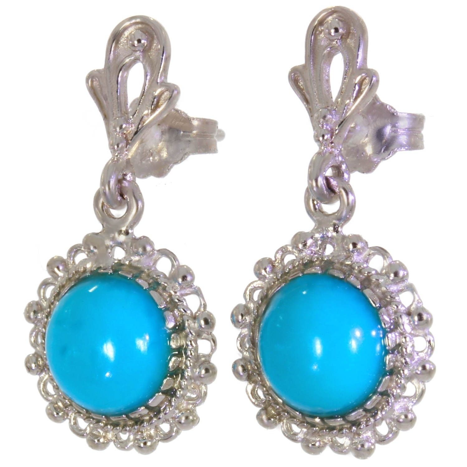 Boucle D'oreille Puce En Turquoise Véritable Sur Argent 925 - Occasion - Modèle Clou Bleu
