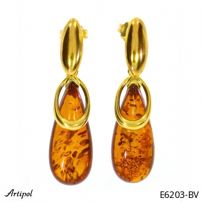 Earrings E6203-BV with real Amber gold plated
