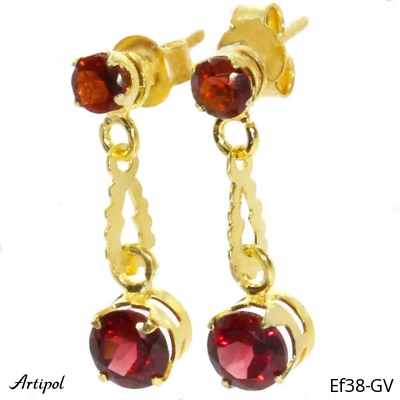 Earrings Ef38-GV with real Red garnet gold plated