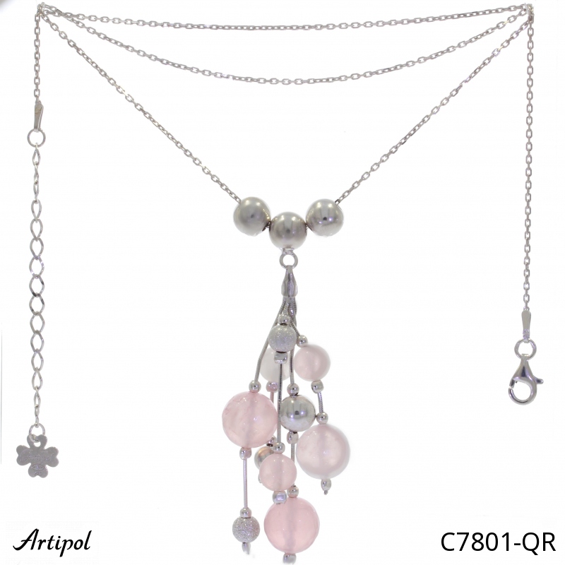 Necklace C7801-QR with real Rose quartz