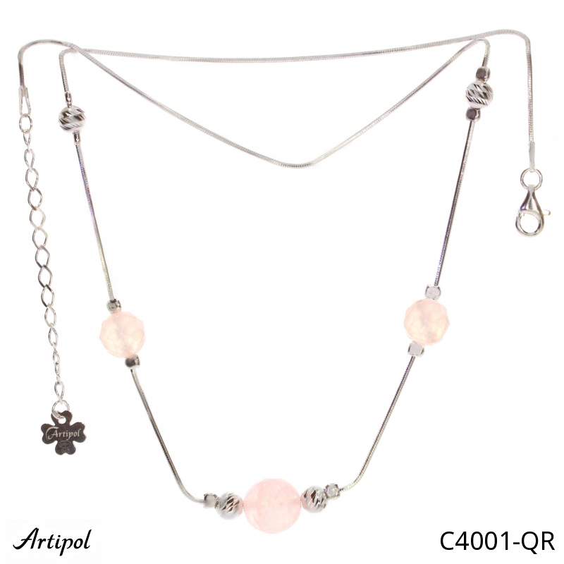 Necklace C4001-QR with real Rose quartz