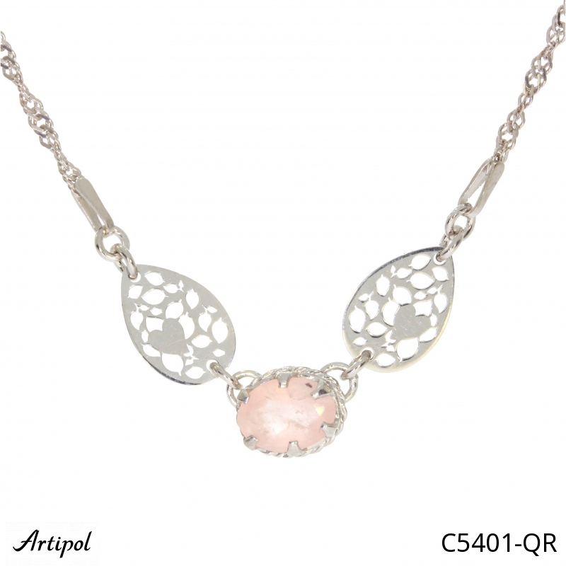 Necklace C5401-QR with real Rose quartz