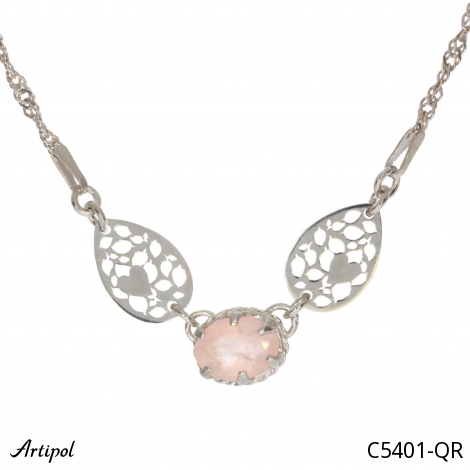 Necklace C5401-QR with real Rose quartz