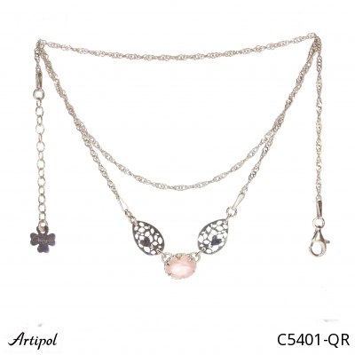 Necklace C5401-QR with real Rose quartz