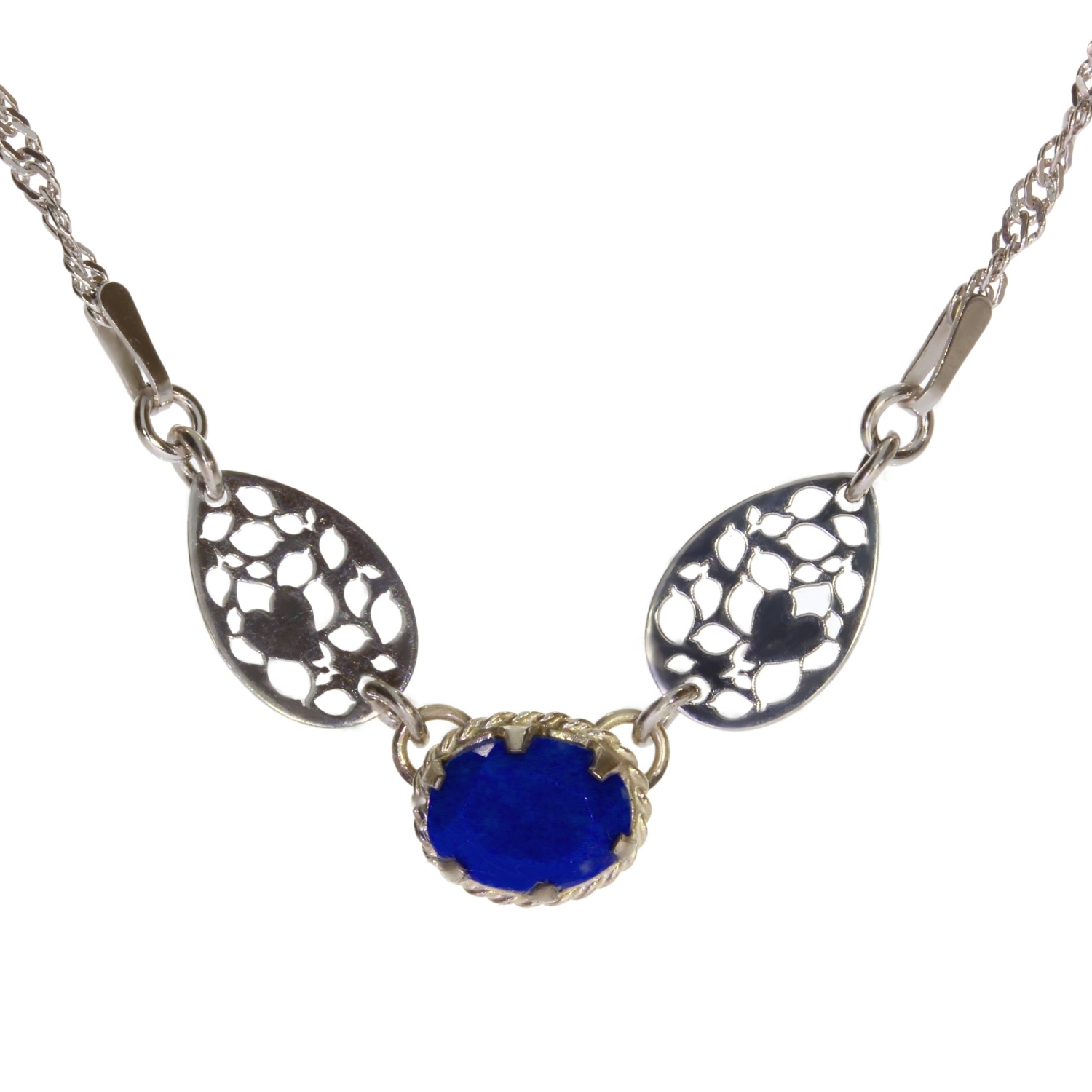 Collier Lapis-lazuli Et Cristal De Roche - Argent 925/1000 - Longueur 44 Cm - Occasion