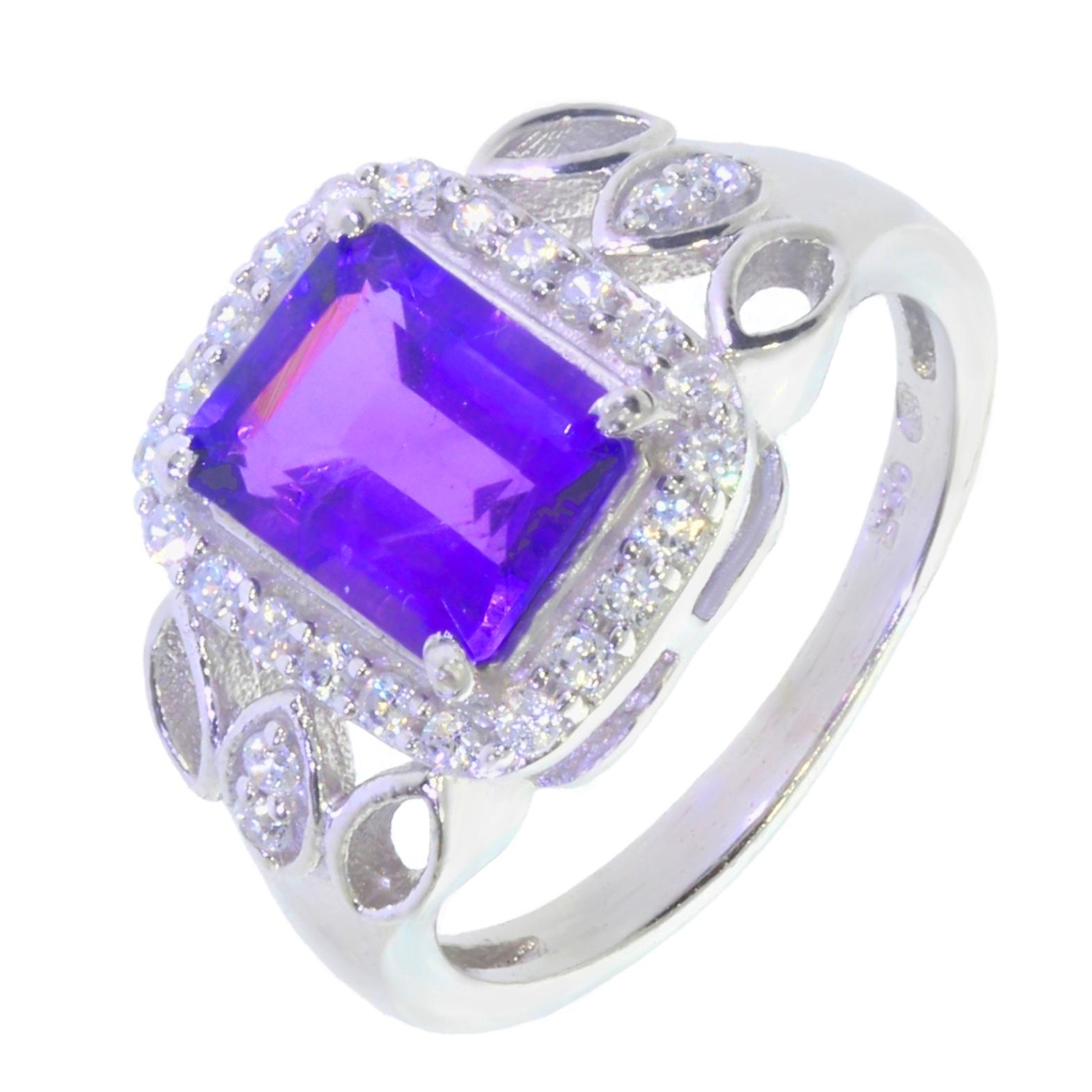 Bague étoilée En Argent 925 Rhodié Avec Améthyste Cz 8 Mm – Taille 50 – Dolly-Bijoux