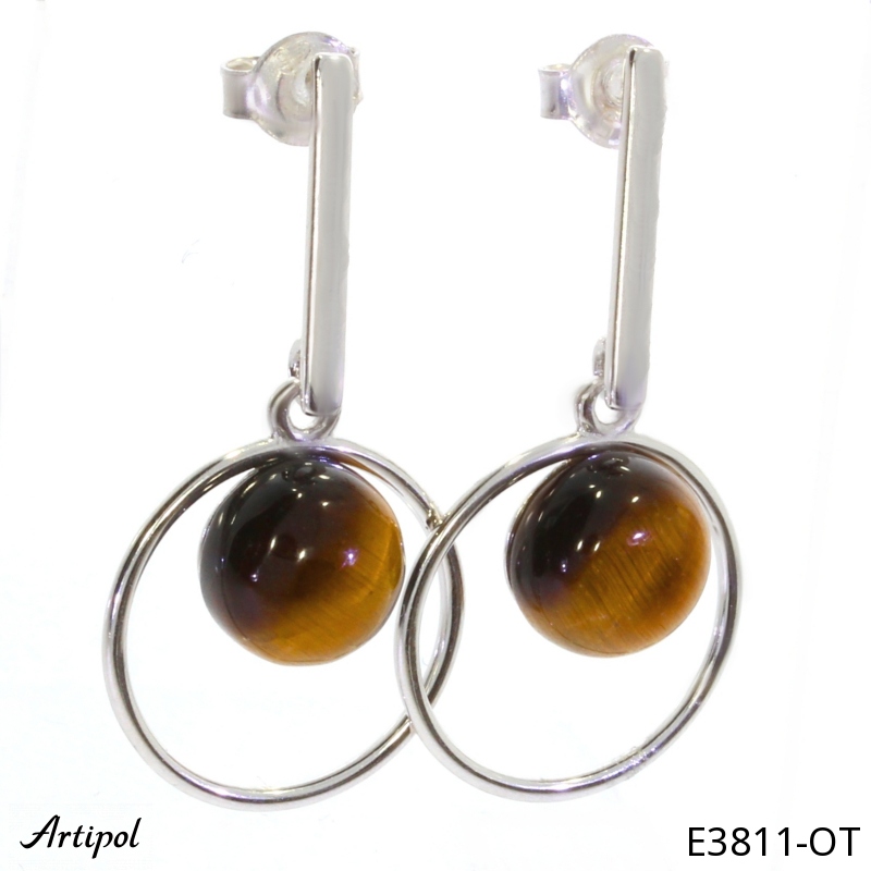 Earrings E3811-OT with real Tiger's eye