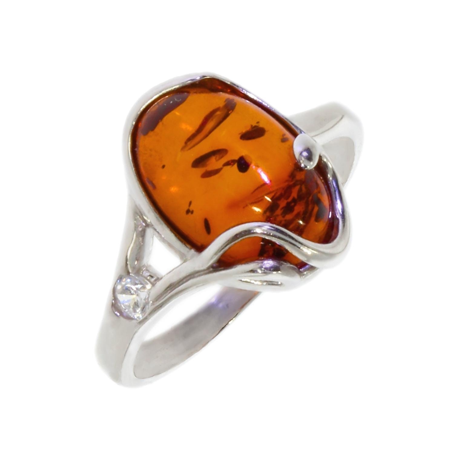 Bague 3015-B en Ambre véritable - Bijoux en Argent rhodié pour Femme