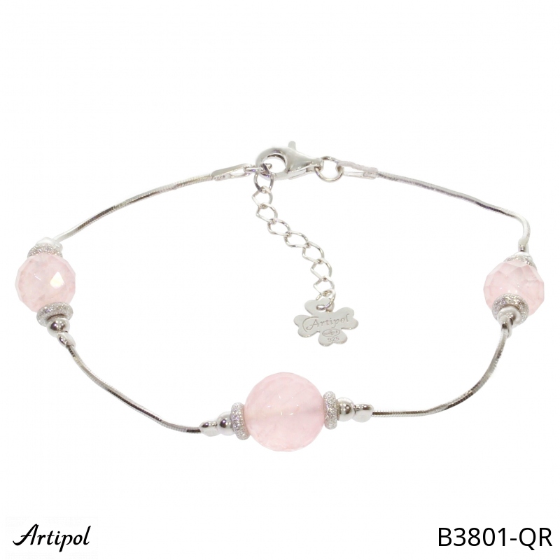 Bracelet B3801-QR with real Rose quartz