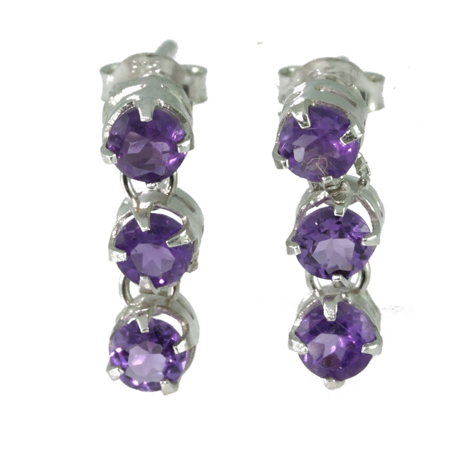 Boucles D'oreilles Cœur Natheys En Argent, Améthyste, Aigue-marine Et Quartz – Neuves Sans Boîte