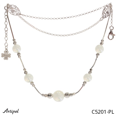 Necklace C5201-PL with real Rainbow Moonstone