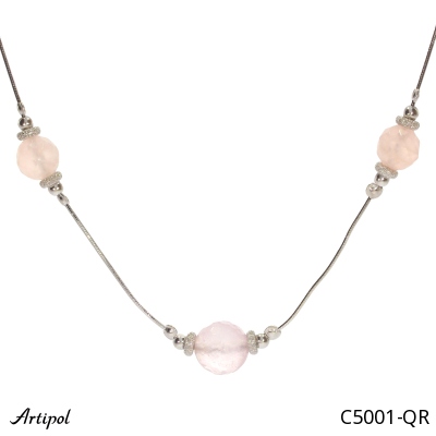 Necklace C5001-QR with real Rose quartz
