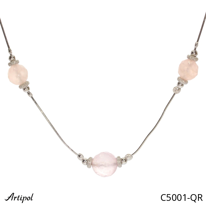 Necklace C5001-QR with real Rose quartz