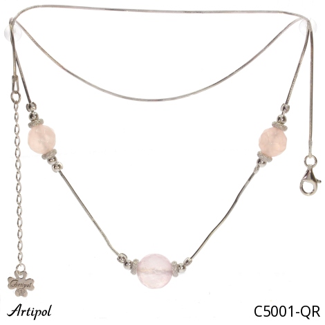 Necklace C5001-QR with real Rose quartz