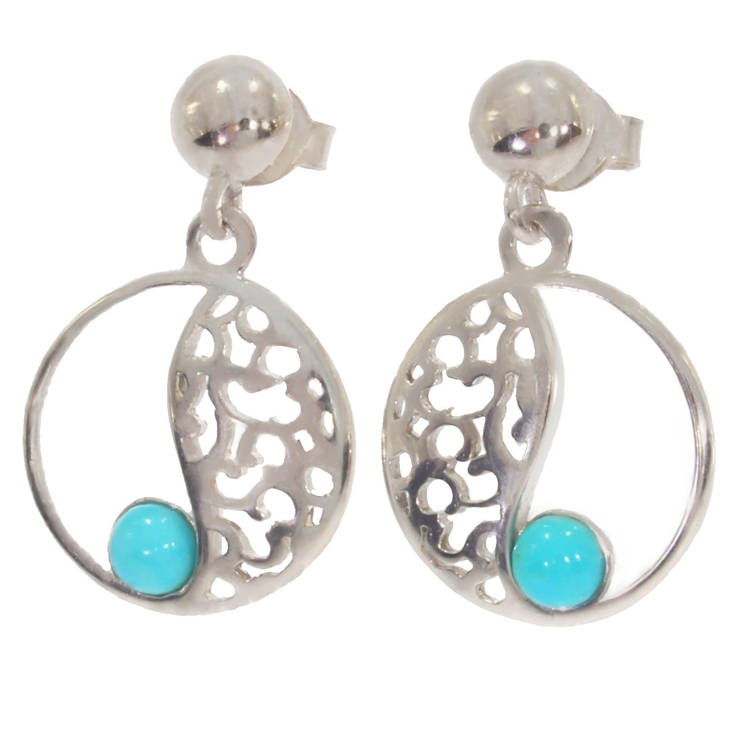 Boucles D'oreilles En Turquoise Véritable Sur Argent 925 - Clous - Occasion - Sans Marque