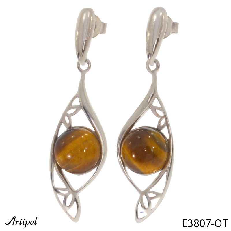 Earrings E3807-OT with real Tiger's eye