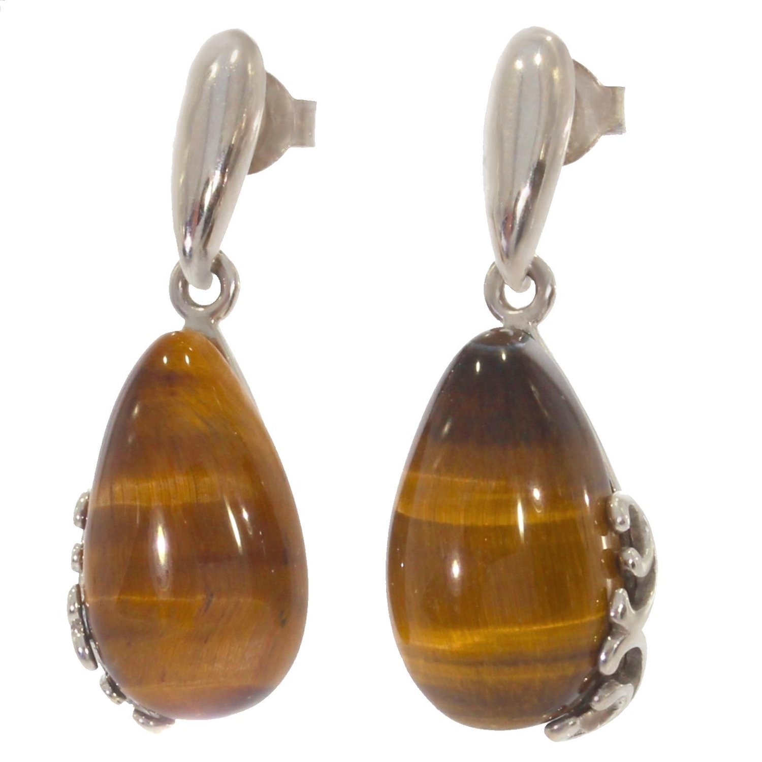 Boucles D'oreilles Pierre Oeil De Tigre 