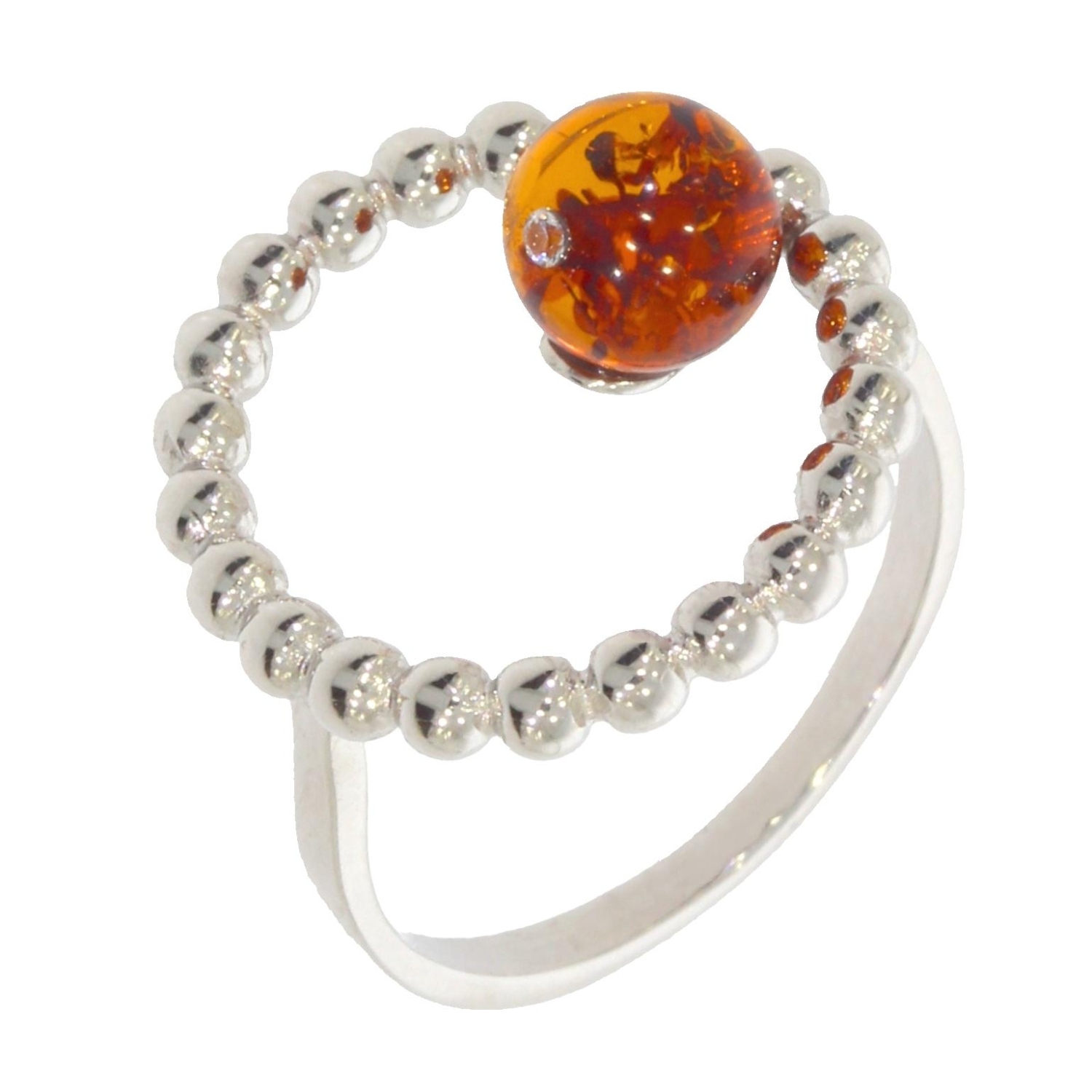 Bague En Ambre Véritable De La Mer Baltique Et Argent 925 - Taille 56 - Neuf Avec étiquettes