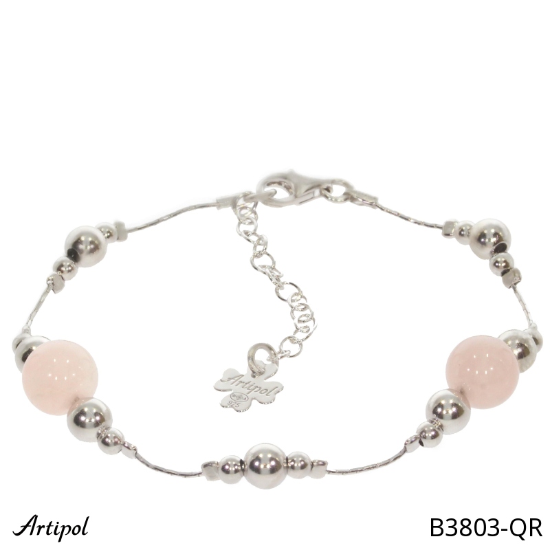 Bracelet B3803-QR with real Rose quartz