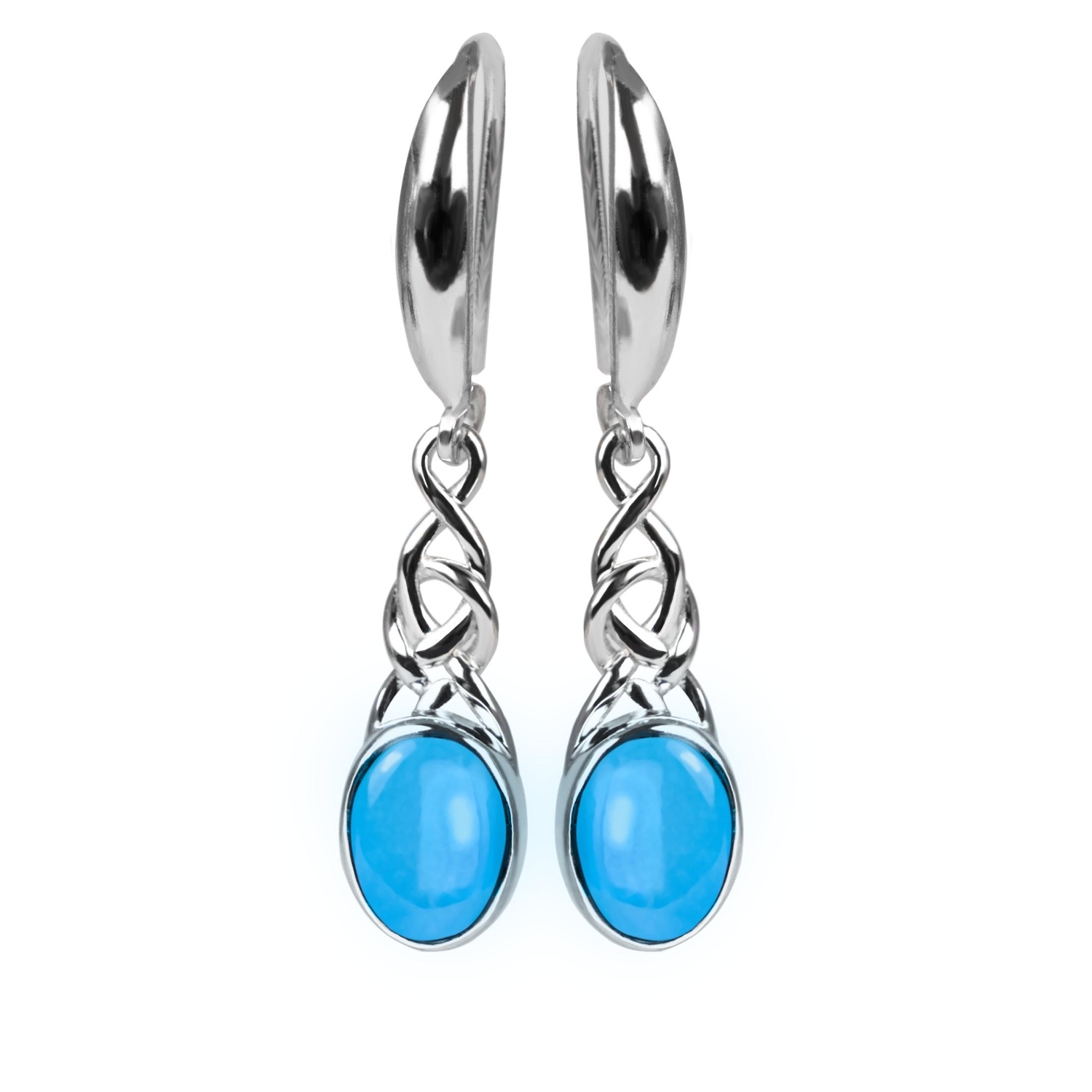 Boucles D'oreilles Puces Turquoise 8mm - Argent Massif Rhodié, Neuf Avec étiquettes