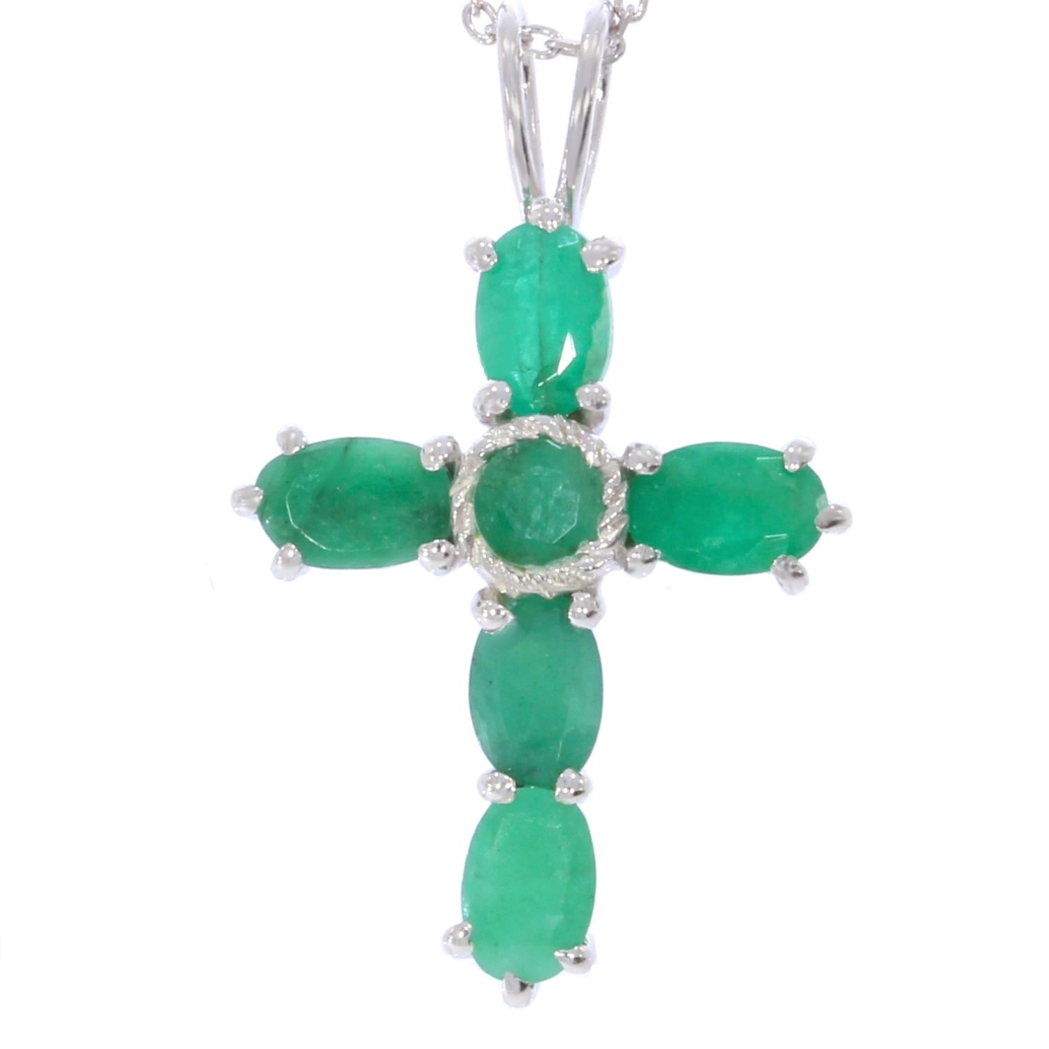 Pendentif Luxe En Argent 925 - Émeraude Ovale 7x5mm & Opales 2.5mm - Pierres 100% Naturelles - Chaîne Incluse - Boîte Cadeau