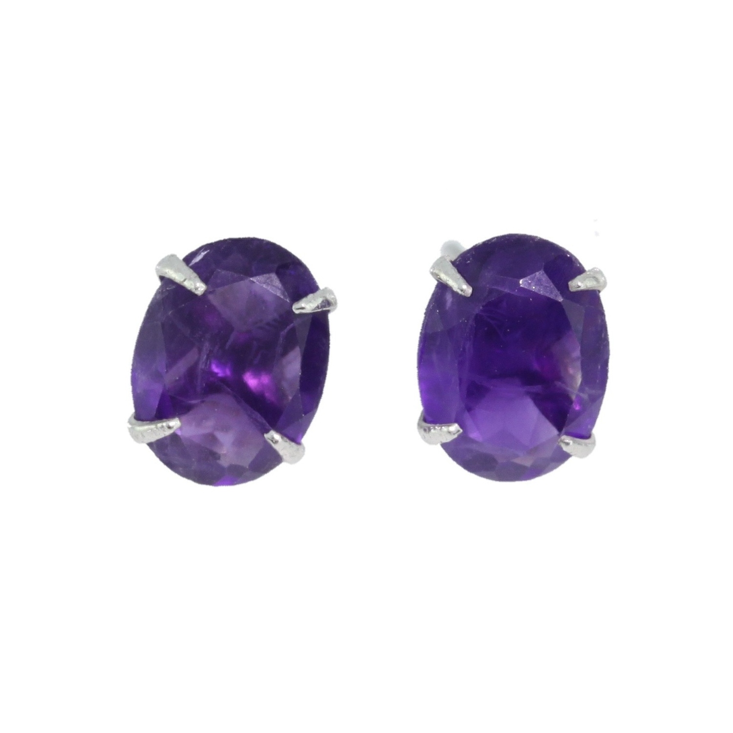Boucles D'oreilles Puces En Argent Massif Rhodié 925 Avec Améthyste Naturelle 8mm