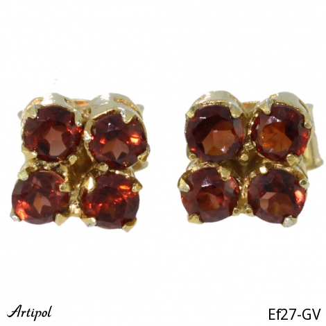 Earrings Ef27-GV with real Red garnet gold plated