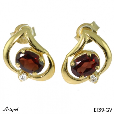 Earrings Ef39-GV with real Red garnet gold plated