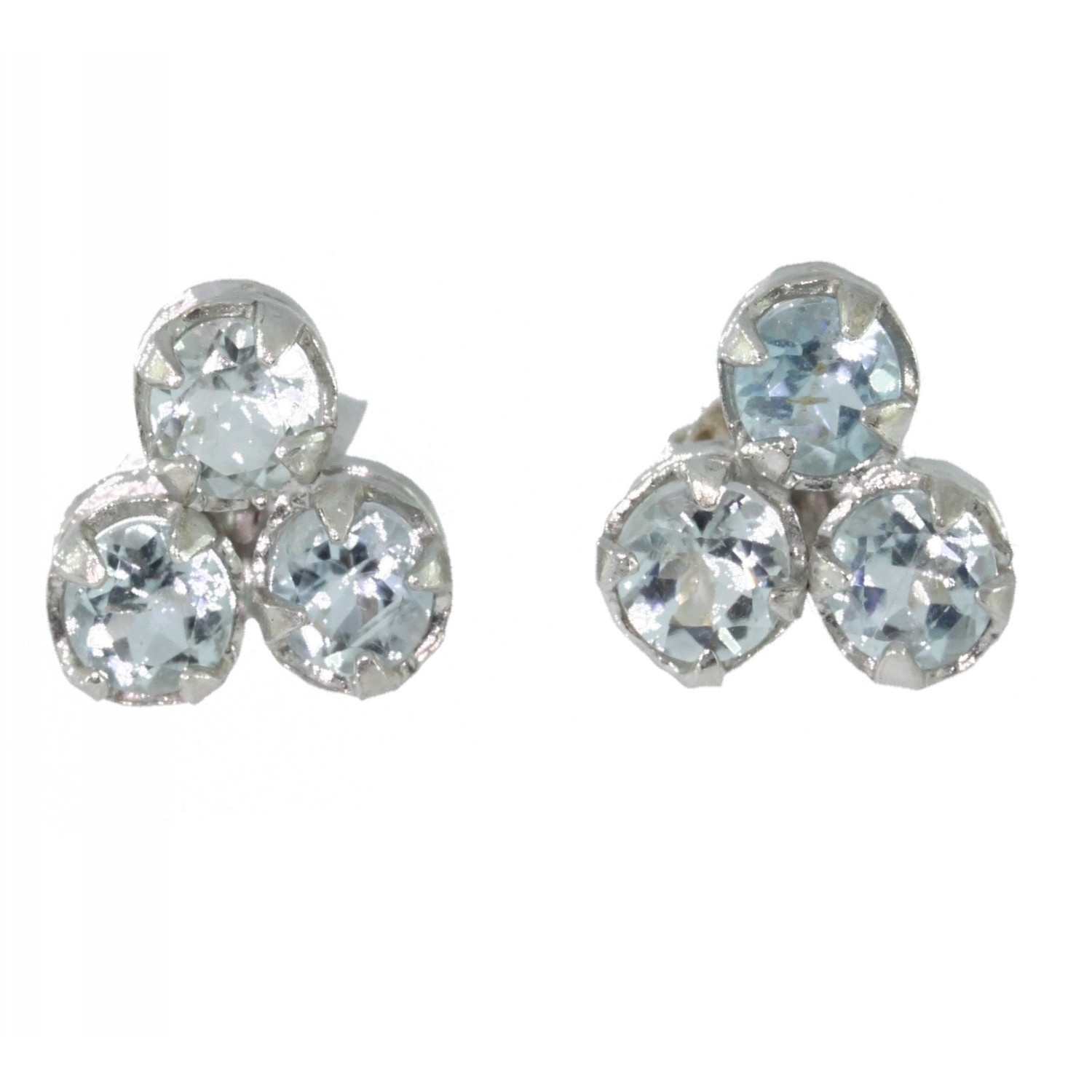 Boucles D'oreilles Rondes En Argent 925 - Serties D'aigue-marine Naturelle 1,5 Carat - Finition Platine - Neuf Avec étiquettes