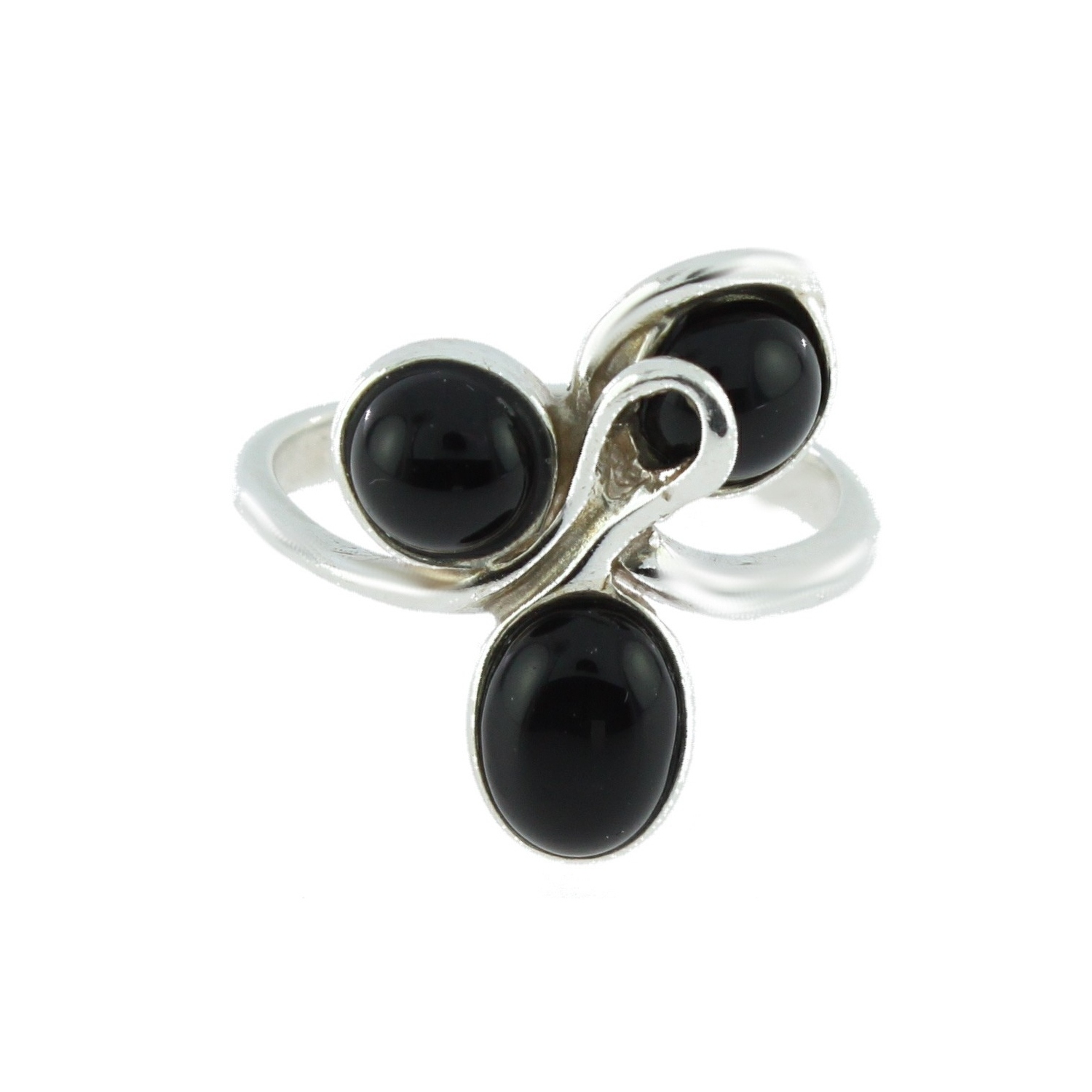 Bague En Argent Avec Pierre Noire (Onyx ?) - Taille 60 - Occasion - Bijou Vintage