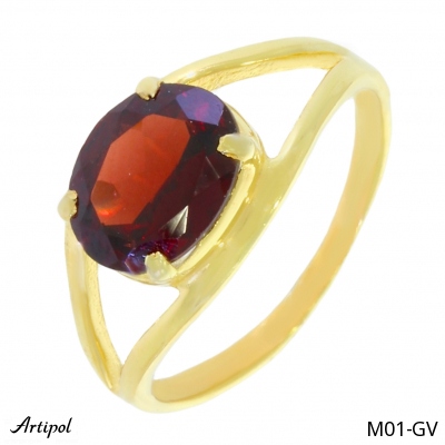 Ring M01-GV with real Red garnet gold plated
