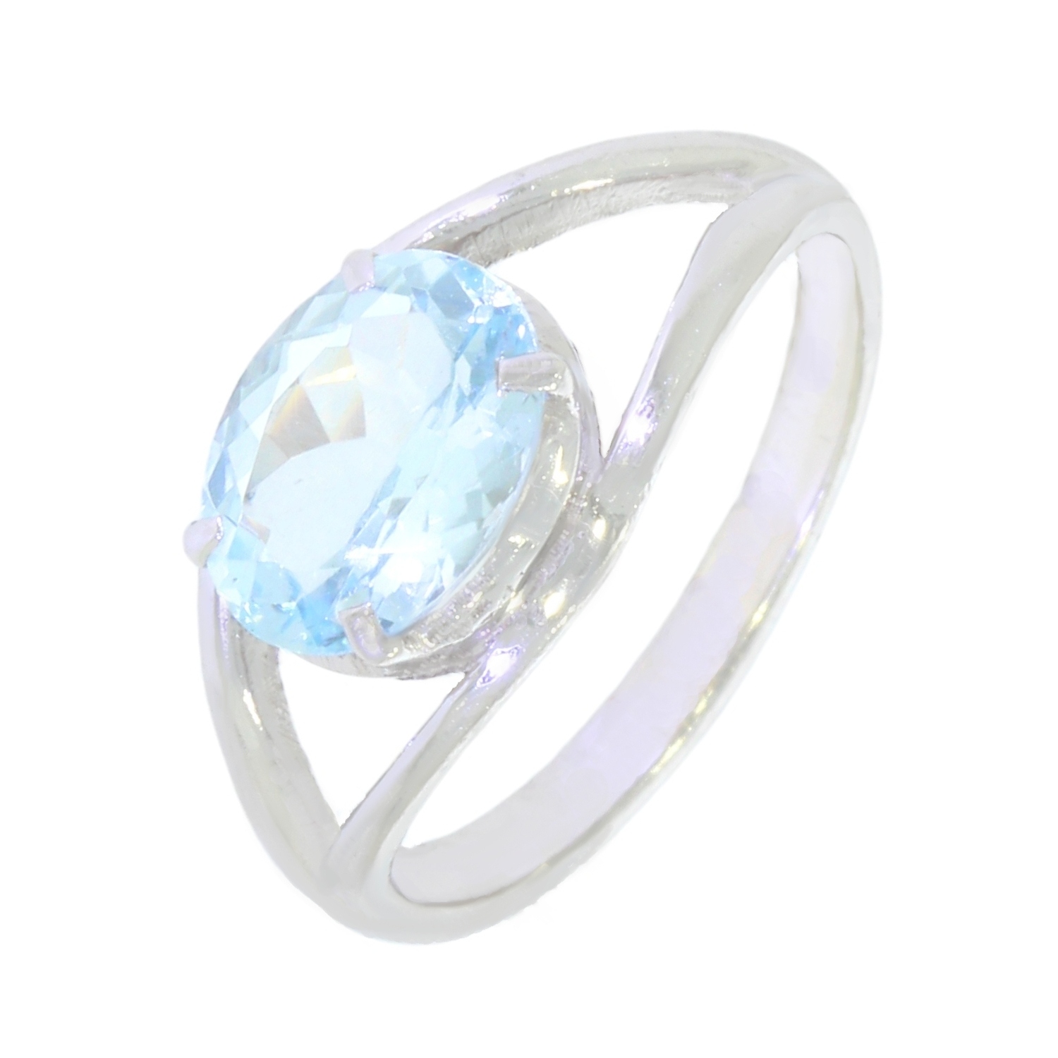 Bague Vintage Aigue-marine En Argent Sterling 925 - Taille UK P / US 7.5 - Années 80 - Fait Main