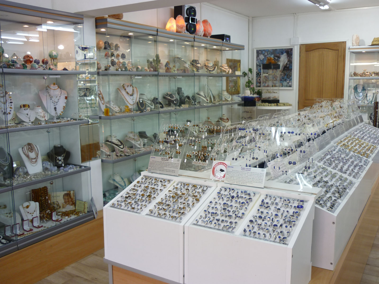 Jewelry gallery. Sale of jewelry in the store.
